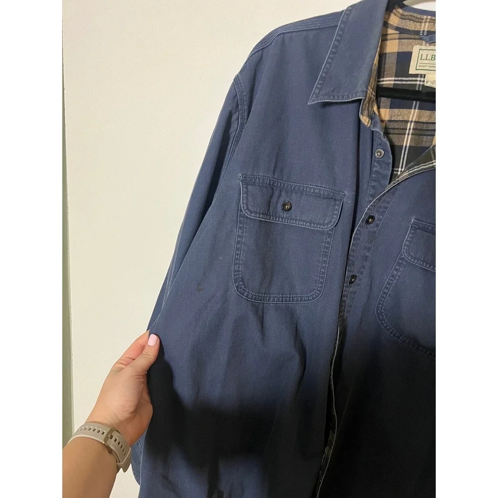 L.L. Bean Hurricane Flannel Lined Shacket Shirt Button Up Blue Men Sz XXL
